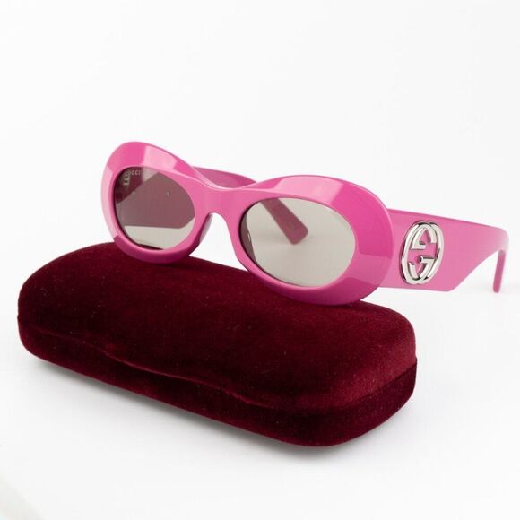 NEW Gucci GG1696S 004 Fuchsia Pink Grey Women Oval Sunglasses GG 1696S - Picture 8 of 10